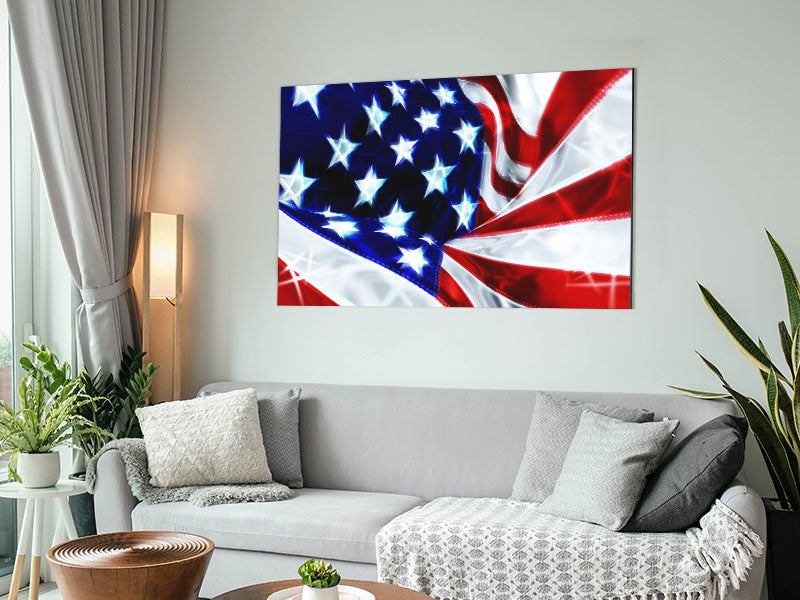 American Stars And Stripes art piece printed on brushed aluminium dibond, showcasing vibrant colors and modern design.