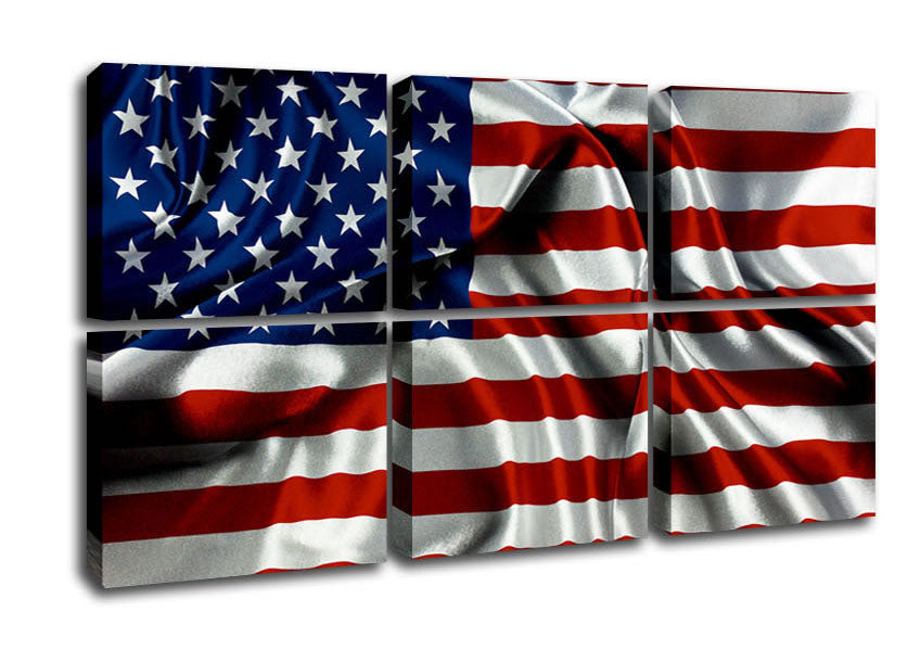 American USA Flag canvas mounted on a 44mm box frame, ready to hang, showcasing vibrant colors and detailed design.