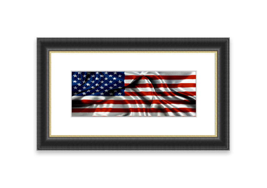Framed print of the American USA Flag, handmade in the UK, showcasing vibrant colors and available in various frame options.