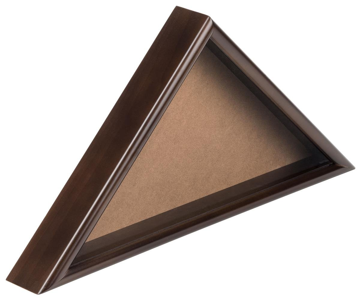 American-made flag case made of solid walnut wood, featuring a glass faceplate and removable rear panel, ideal for displaying a 5' x 9.5' flag.