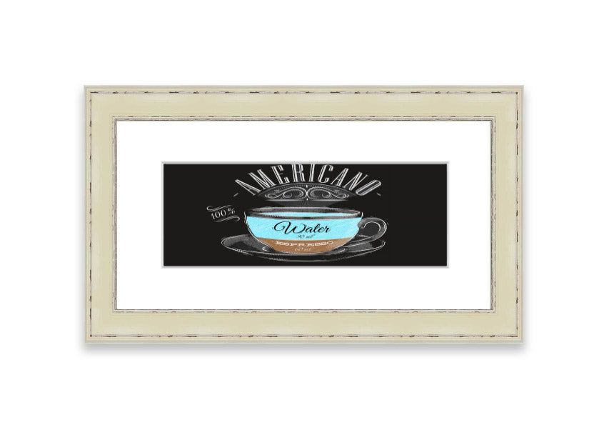 Americano Coffee Cornwall framed print showcasing rich coffee imagery, available in various frame colors.