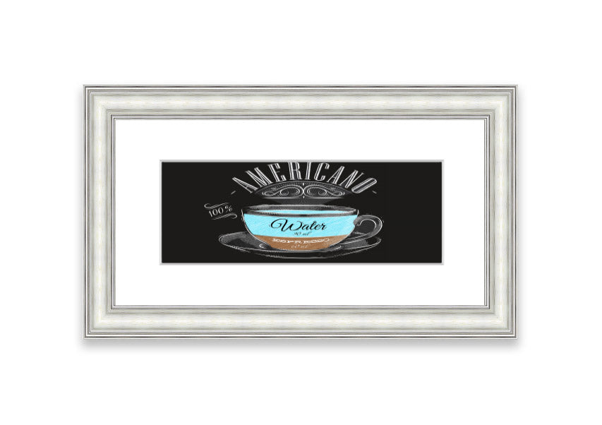 Americano Coffee Cornwall framed print showcasing rich coffee imagery, available in various frame colors.