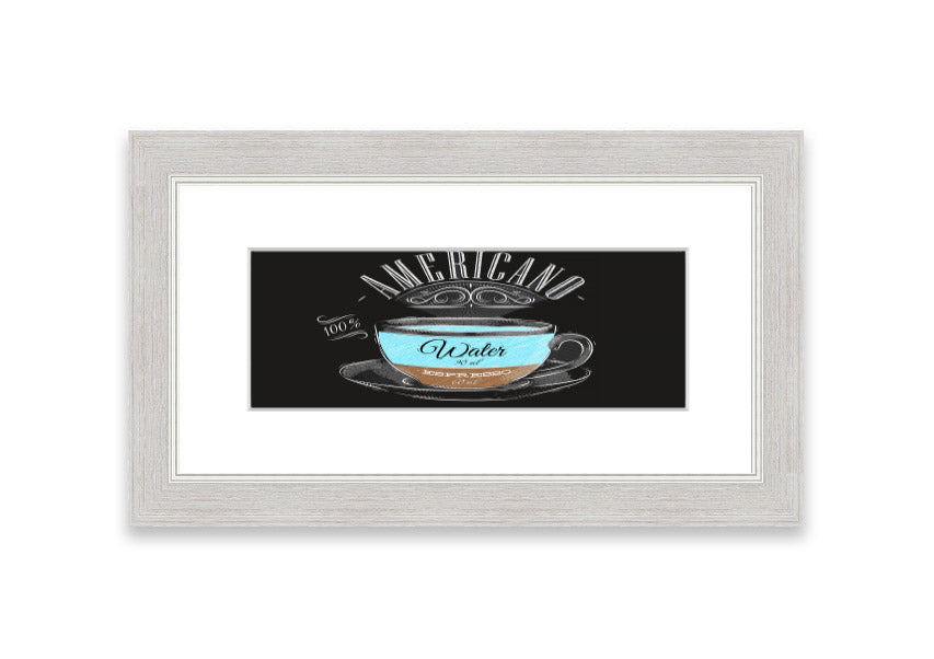 Americano Coffee Cornwall framed print showcasing rich coffee imagery, available in various frame colors.