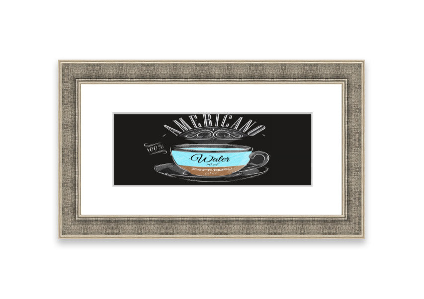 Americano Coffee Cornwall framed print showcasing rich coffee imagery, available in various frame colors.