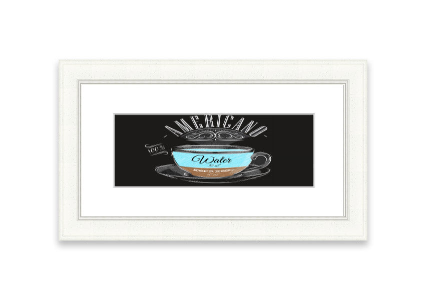 Americano Coffee Cornwall framed print showcasing rich coffee imagery, available in various frame colors.