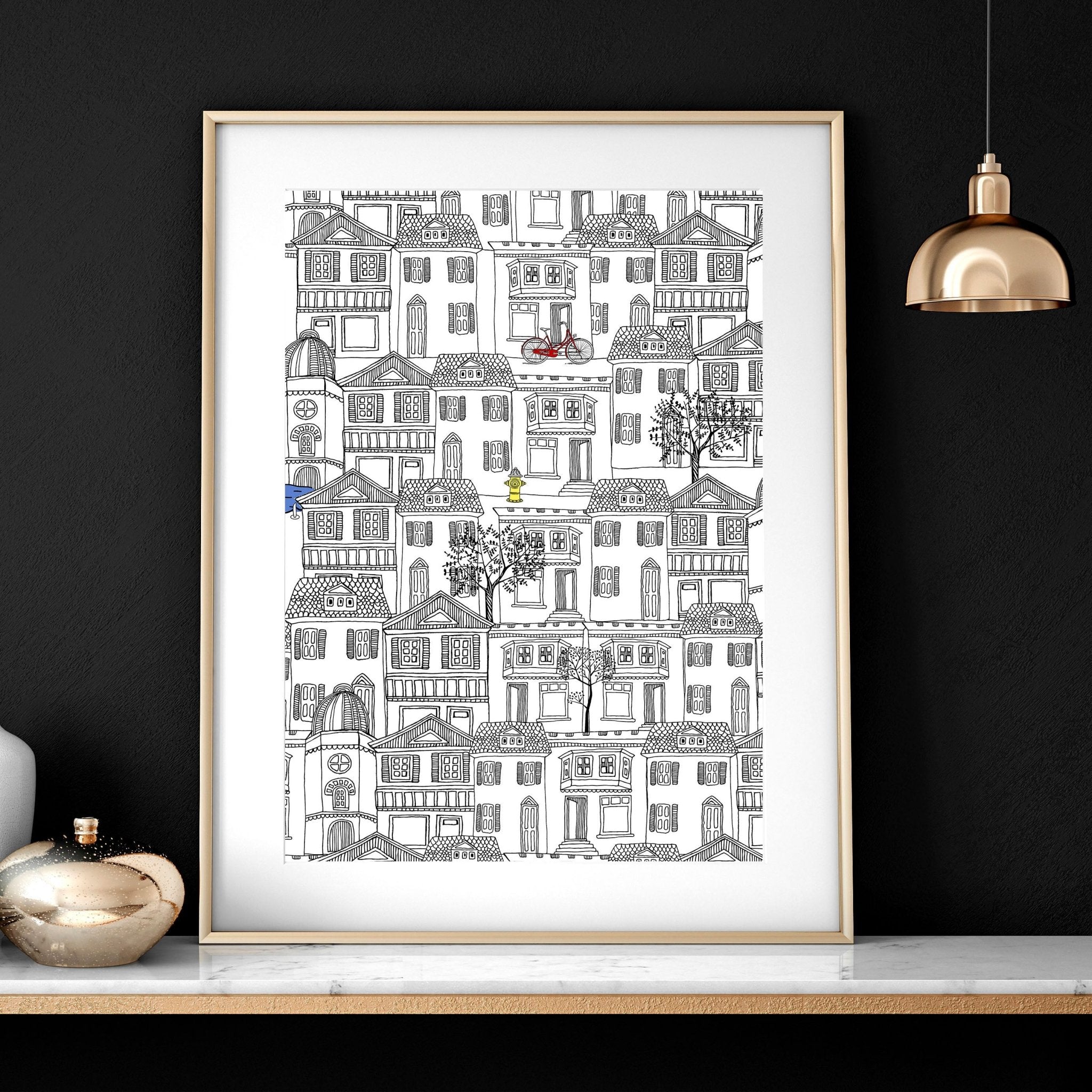 Set of 2 Amsterdam travel wall art posters featuring iconic landmarks in black and white, perfect for home decor.