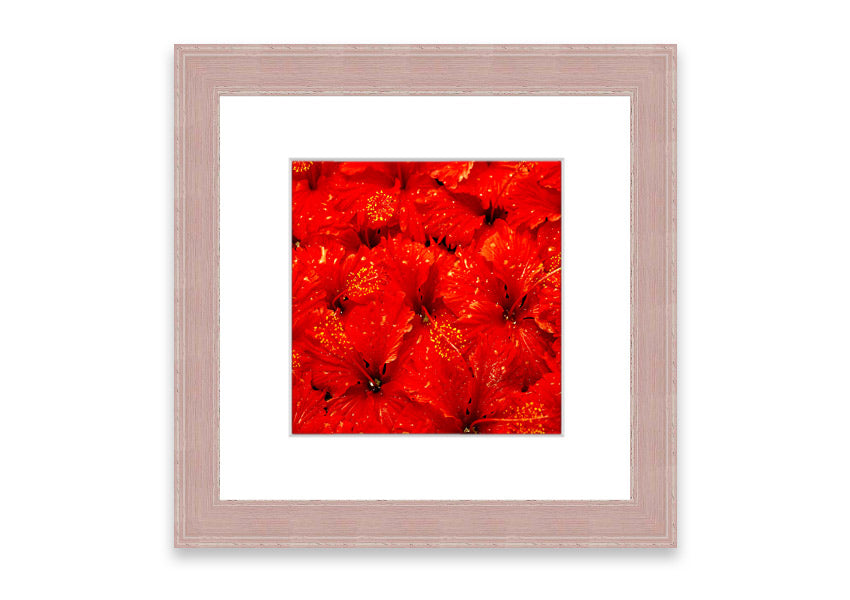 Framed print of vibrant red leaves, showcasing autumn colors, ready to hang.