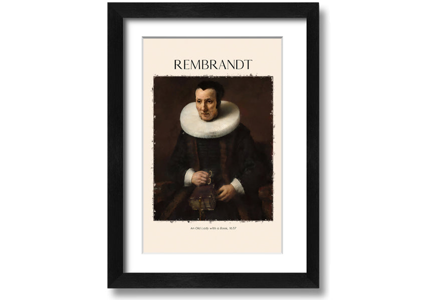 A detailed canvas print of Rembrandt's 'An Old Lady With A Book', showcasing an elderly woman reading.