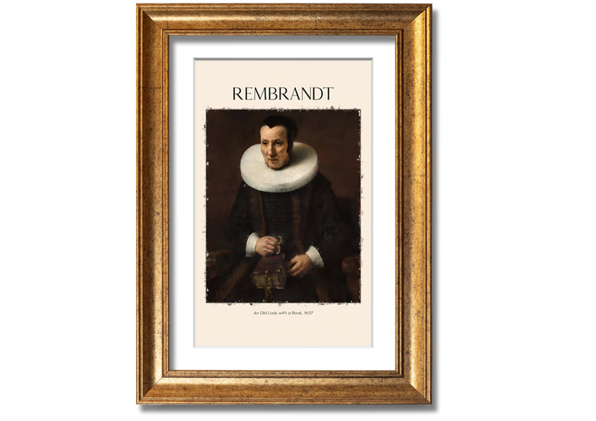 A detailed canvas print of Rembrandt's 'An Old Lady With A Book', showcasing an elderly woman reading.