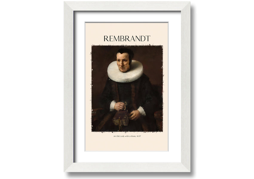 A detailed canvas print of Rembrandt's 'An Old Lady With A Book', showcasing an elderly woman reading.