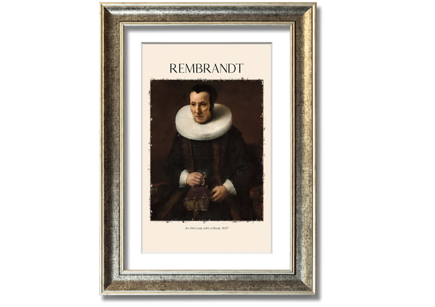 A detailed canvas print of Rembrandt's 'An Old Lady With A Book', showcasing an elderly woman reading.