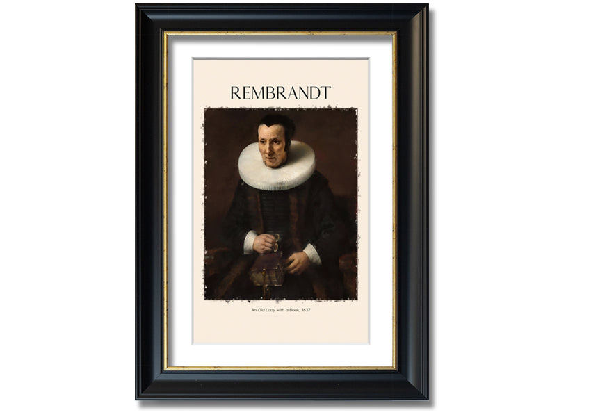 A detailed canvas print of Rembrandt's 'An Old Lady With A Book', showcasing an elderly woman reading.
