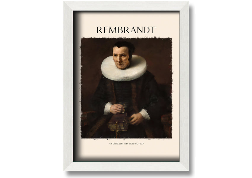 A detailed canvas print of Rembrandt's 'An Old Lady With A Book', showcasing an elderly woman reading.