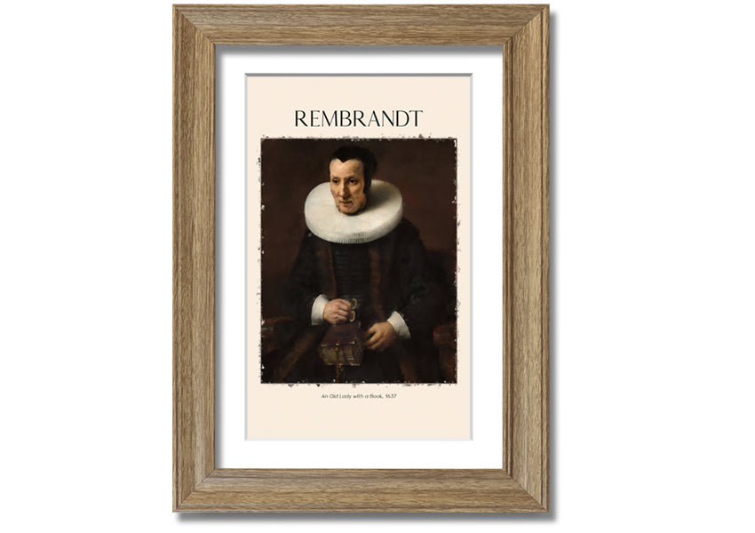 A detailed canvas print of Rembrandt's 'An Old Lady With A Book', showcasing an elderly woman reading.