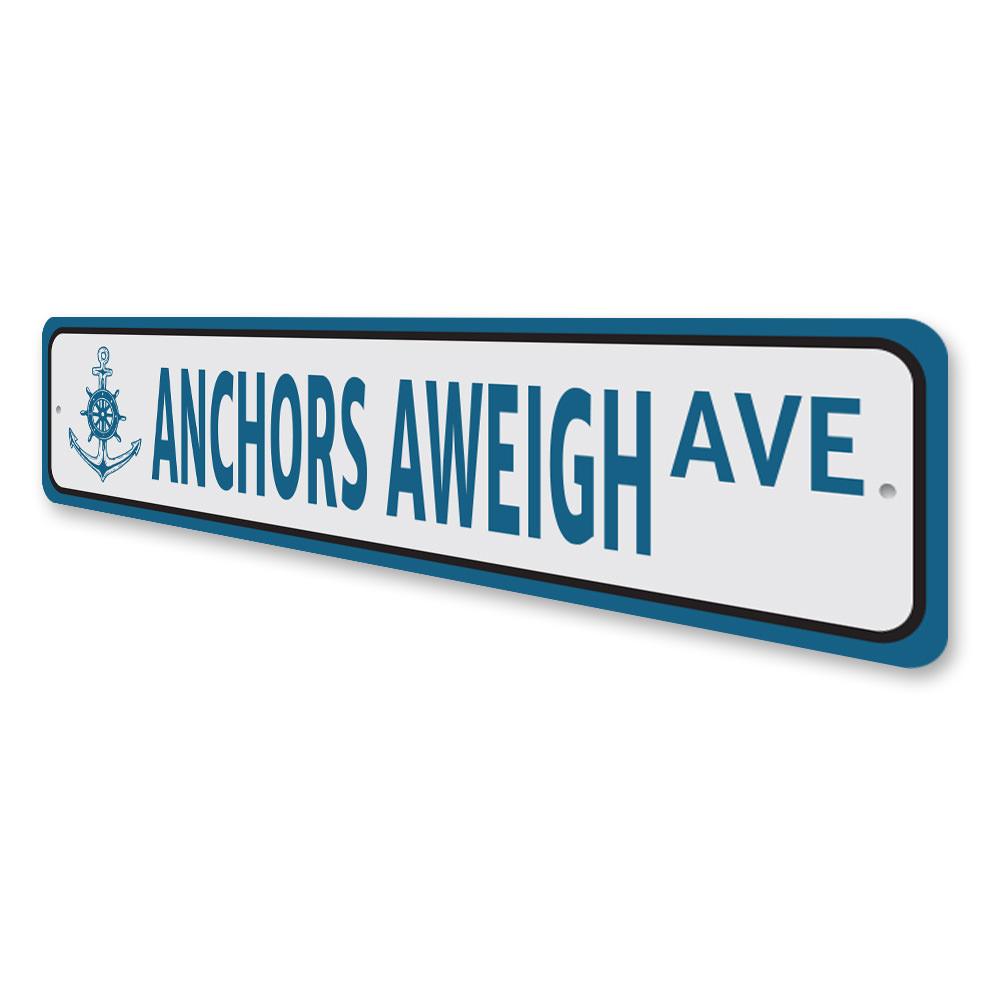 Anchors Aweigh Sign made of high-quality aluminum, featuring a nautical theme, perfect for home decor.