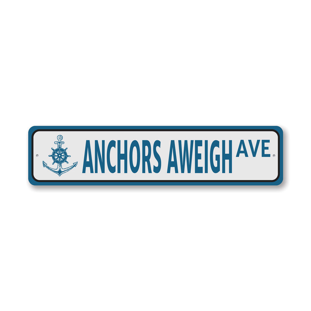 Anchors Aweigh Sign made of high-quality aluminum, featuring a nautical theme, perfect for home decor.