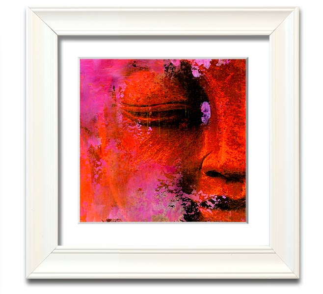 A beautifully framed print of an Ancient Buddha Statue, showcasing intricate details and available in various frame colours.