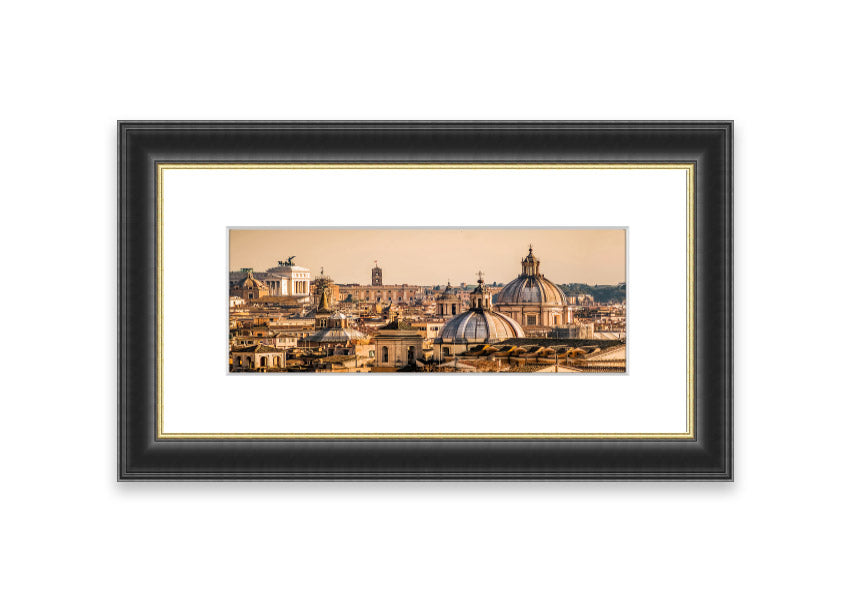Framed print of ancient buildings at sunset, showcasing warm colors and intricate details.