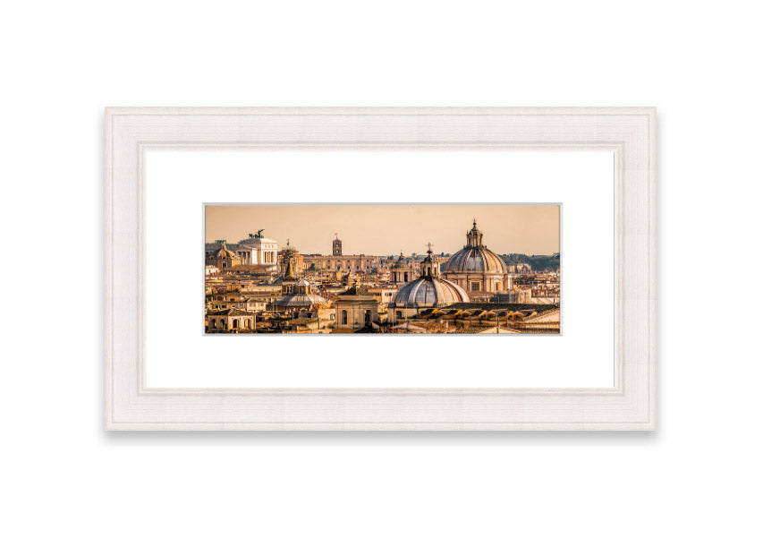 Framed print of ancient buildings at sunset, showcasing warm colors and intricate details.