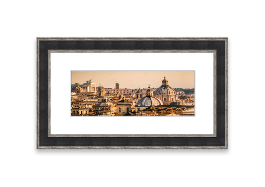 Framed print of ancient buildings at sunset, showcasing warm colors and intricate details.