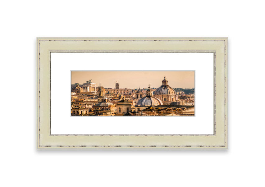 Framed print of ancient buildings at sunset, showcasing warm colors and intricate details.