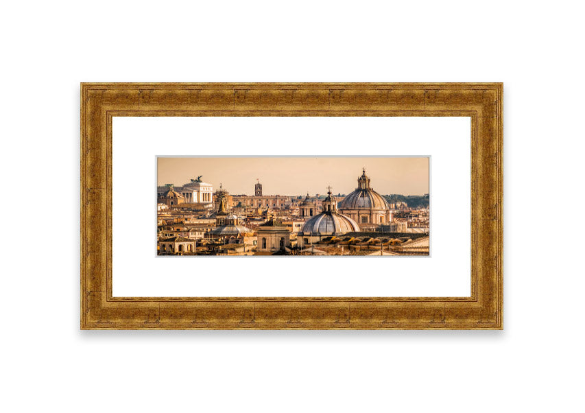 Framed print of ancient buildings at sunset, showcasing warm colors and intricate details.