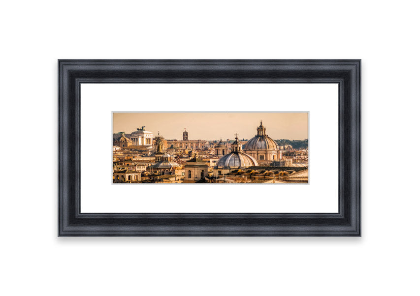 Framed print of ancient buildings at sunset, showcasing warm colors and intricate details.