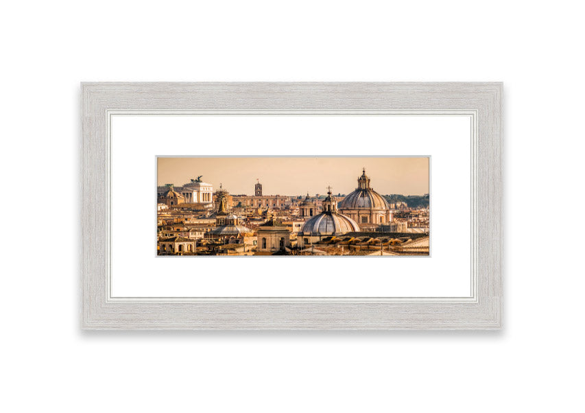 Framed print of ancient buildings at sunset, showcasing warm colors and intricate details.