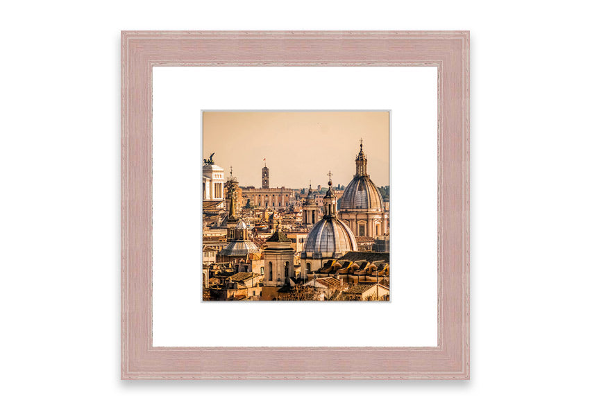Framed print of ancient buildings at sunset, showcasing warm colors and intricate details.