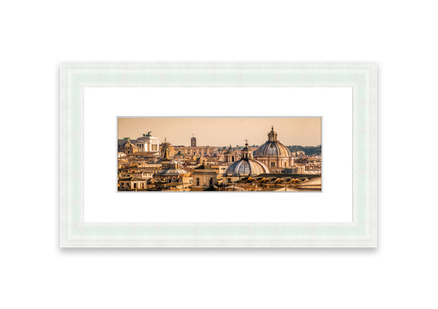 Framed print of ancient buildings at sunset, showcasing warm colors and intricate details.