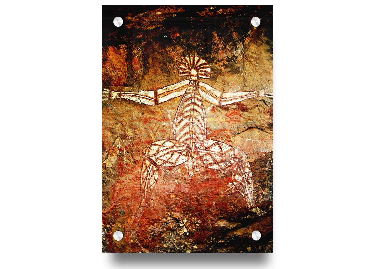 Ancient Cave Art Ethnic acrylic print on 5mm thick acrylic glass, showcasing vibrant colors and intricate designs.