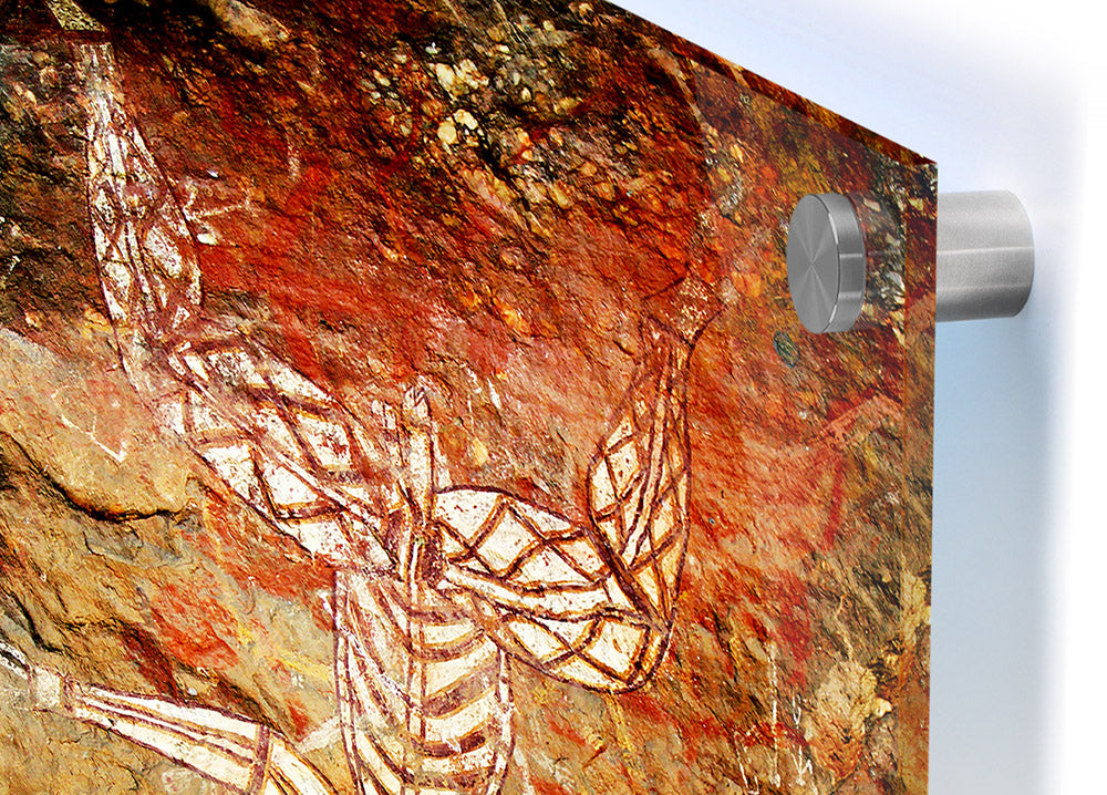 Ancient Cave Art Ethnic acrylic print on 5mm thick acrylic glass, showcasing vibrant colors and intricate designs.