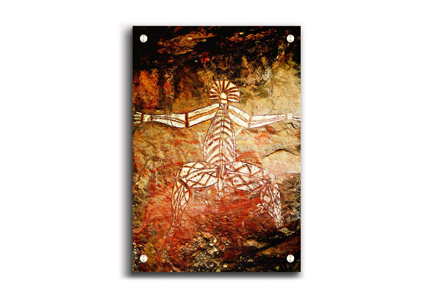 Ancient Cave Art Ethnic acrylic print on 5mm thick acrylic glass, showcasing vibrant colors and intricate designs.