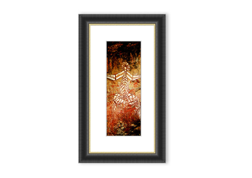 Framed print of Ancient Cave Art Ethnic, showcasing intricate designs inspired by prehistoric cave paintings, available in various frame colors.