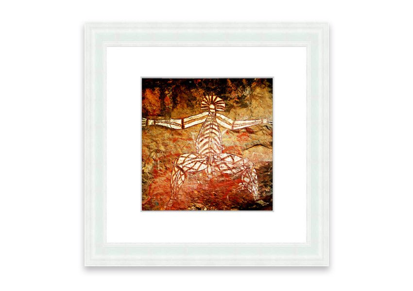 Framed print of Ancient Cave Art Ethnic, showcasing intricate designs inspired by prehistoric cave paintings, available in various frame colors.