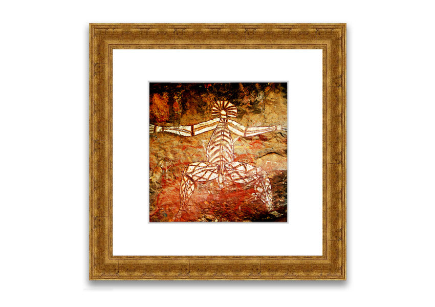 Framed print of Ancient Cave Art Ethnic, showcasing intricate designs inspired by prehistoric cave paintings, available in various frame colors.