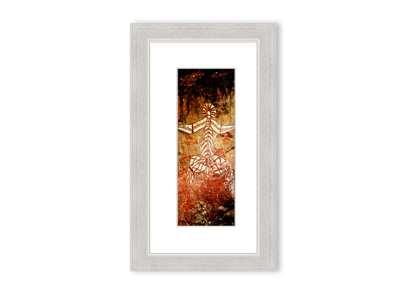 Framed print of Ancient Cave Art Ethnic, showcasing intricate designs inspired by prehistoric cave paintings, available in various frame colors.