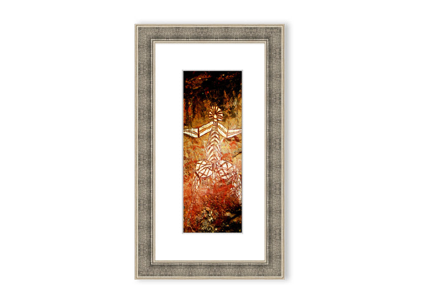 Framed print of Ancient Cave Art Ethnic, showcasing intricate designs inspired by prehistoric cave paintings, available in various frame colors.