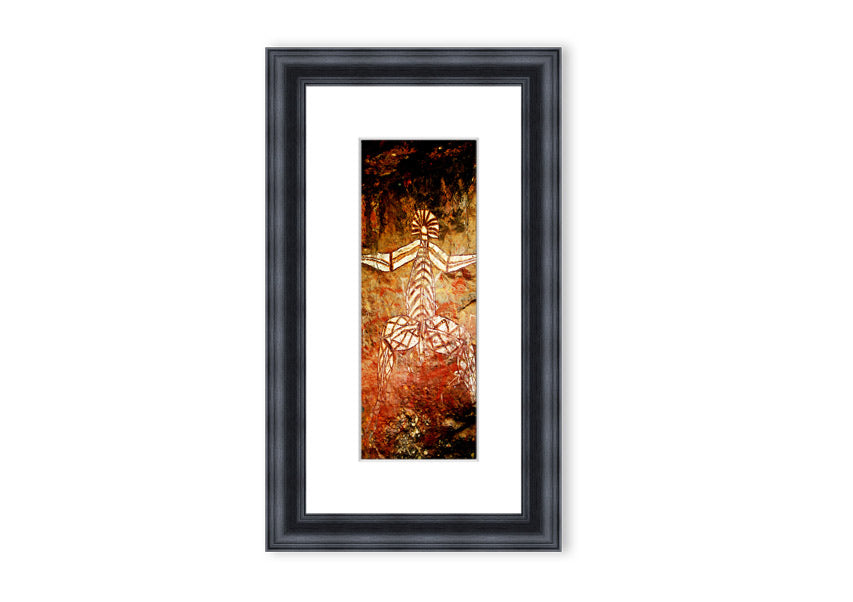 Framed print of Ancient Cave Art Ethnic, showcasing intricate designs inspired by prehistoric cave paintings, available in various frame colors.