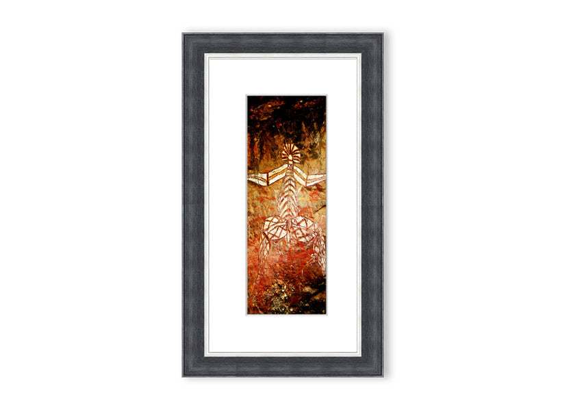 Framed print of Ancient Cave Art Ethnic, showcasing intricate designs inspired by prehistoric cave paintings, available in various frame colors.