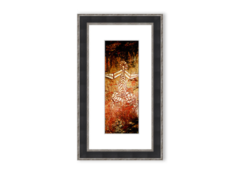 Framed print of Ancient Cave Art Ethnic, showcasing intricate designs inspired by prehistoric cave paintings, available in various frame colors.