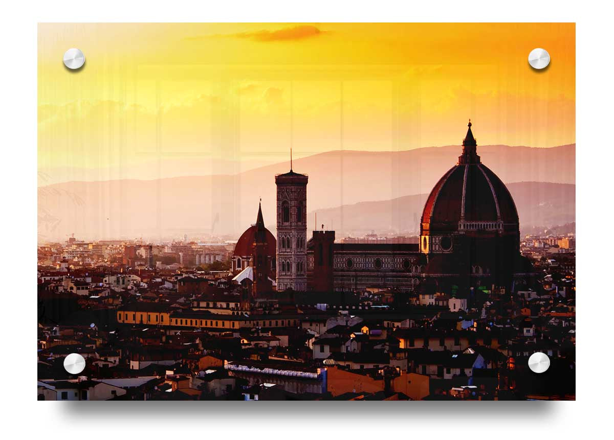 A vibrant acrylic print of Ancient City Rooftops, showcasing intricate details and colors, perfect for wall decor.