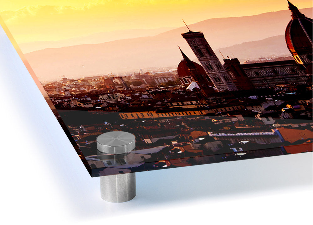 A vibrant acrylic print of Ancient City Rooftops, showcasing intricate details and colors, perfect for wall decor.