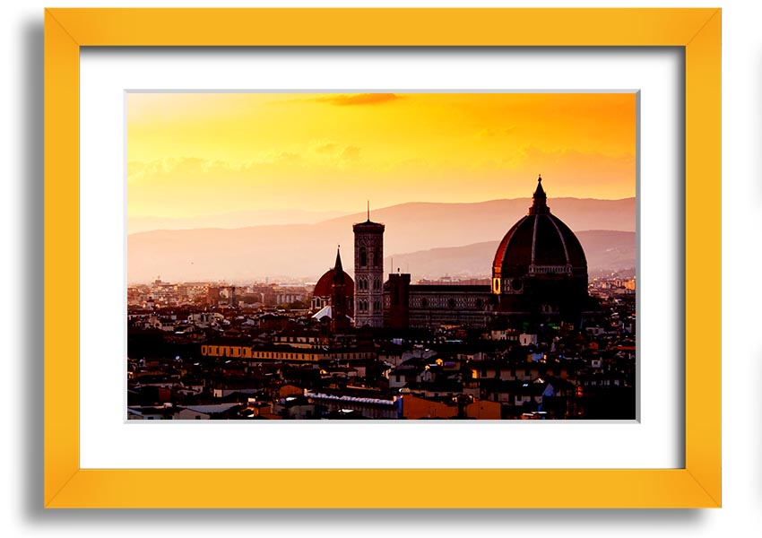 Framed print of Ancient City Rooftops, showcasing intricate architectural details, available in various frame colors.