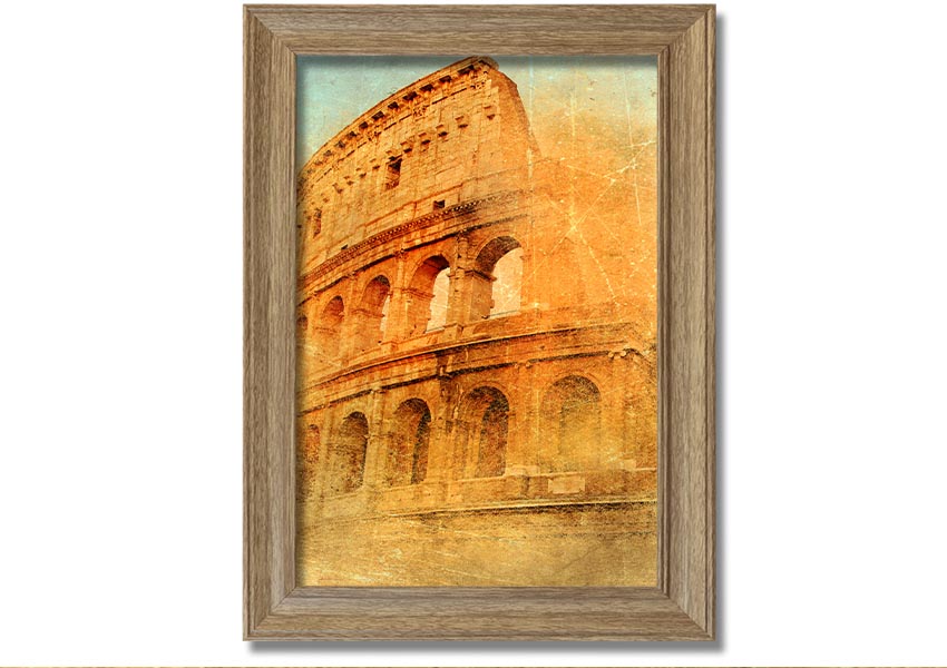 Framed print of the Ancient Colosseum, showcasing intricate details and vibrant colors, ready to hang.