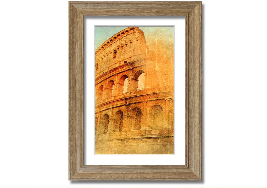 Framed print of the Ancient Colosseum, showcasing intricate details and vibrant colors, ready to hang.