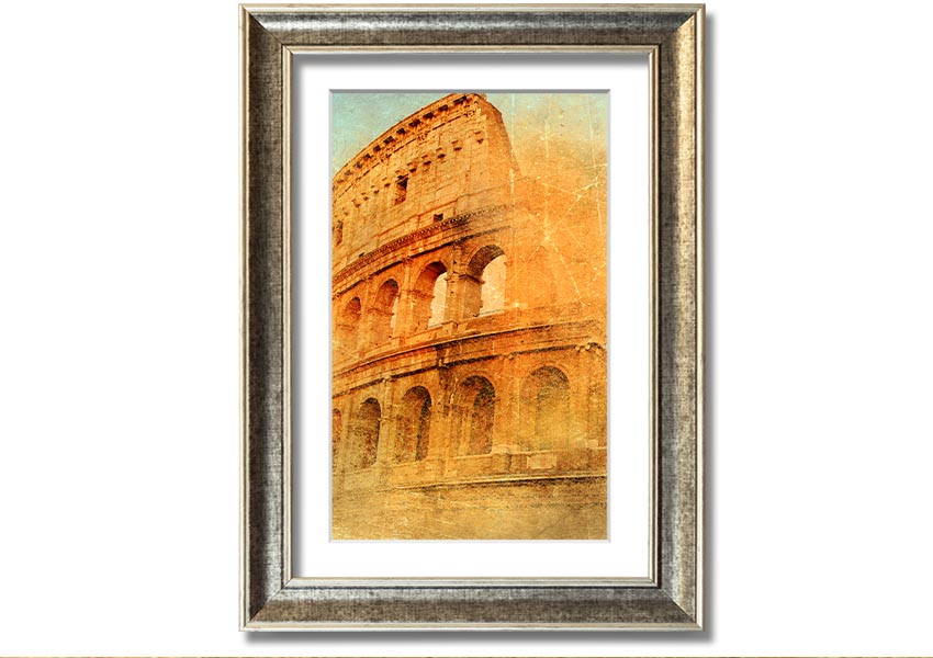 Framed print of the Ancient Colosseum, showcasing intricate details and vibrant colors, ready to hang.