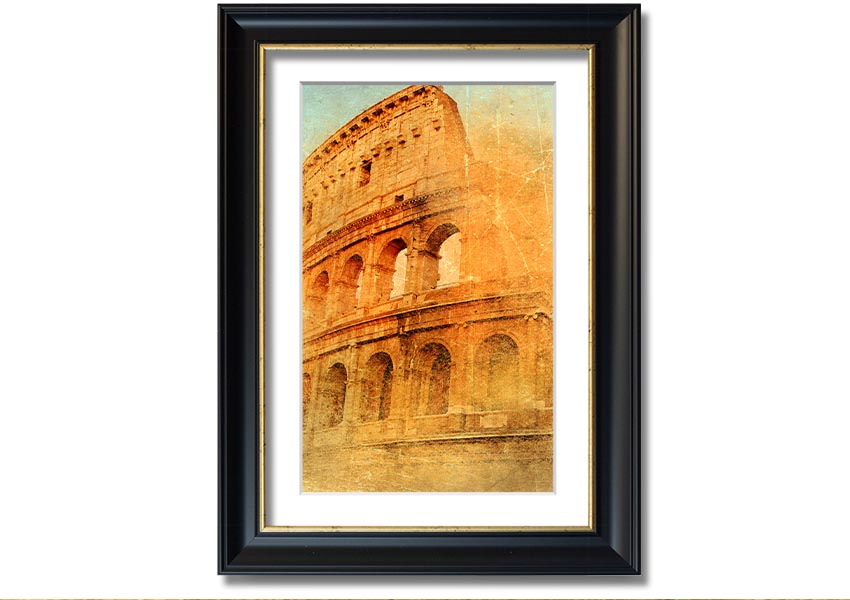 Framed print of the Ancient Colosseum, showcasing intricate details and vibrant colors, ready to hang.