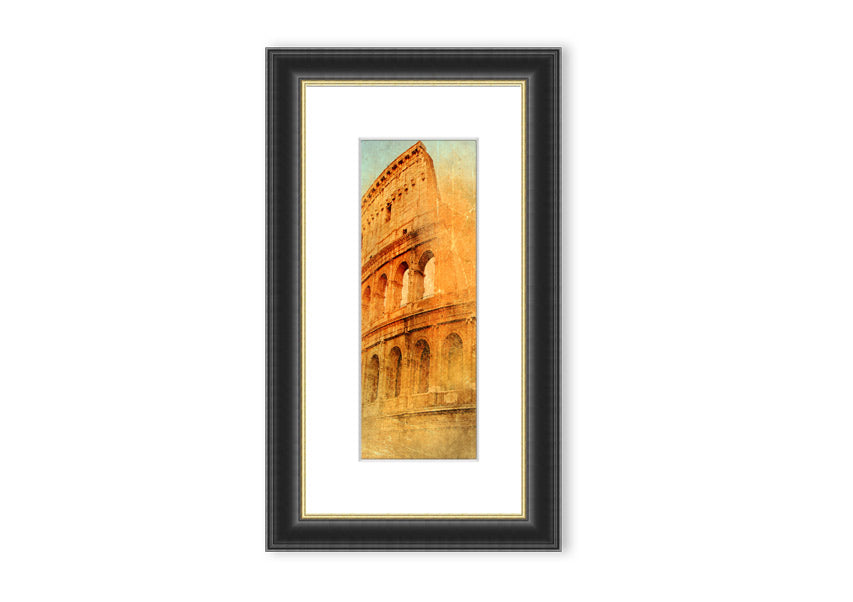 Framed print of the Ancient Colosseum, showcasing intricate details and vibrant colors, available in various frame colors.