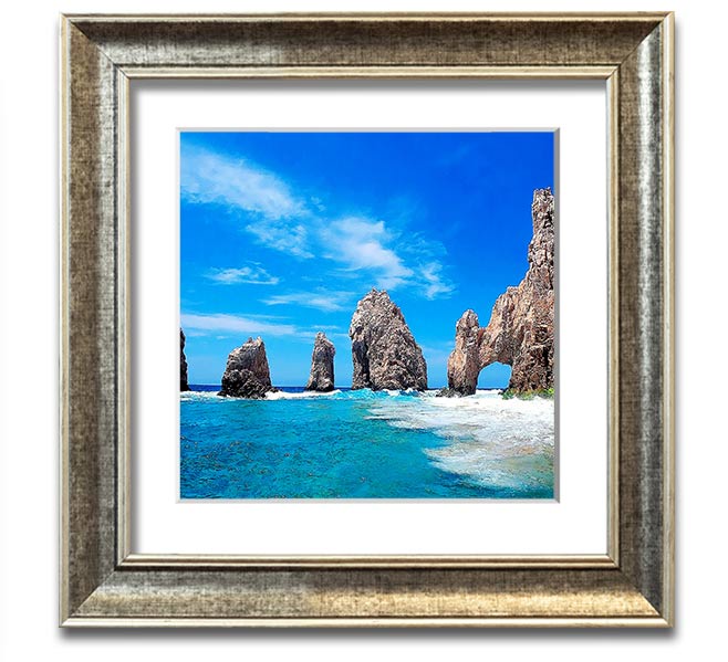 Square framed print of Ancient Rocks Of Time, showcasing intricate geological details and available in various frame colors.